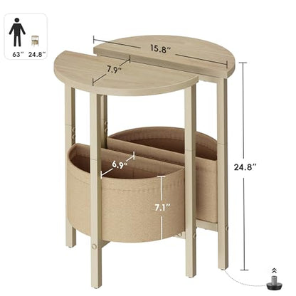 Small Round Side Table End Table, Tall Accent Table with Storage Basket, Set of 2 Half Round Tables Half Moon Tables, Coffee Bedside Tables, Modern Nightstand for Living Room Bedroom,Natural - color: Natural Walnut