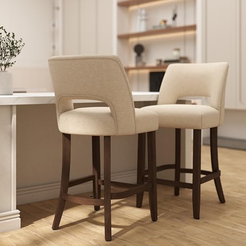 VKNOW Bar Stools Set of 6, 26" Fabric Counter Height Bar Stools, Beige | Modern Upholstered Counter Stools with Rubberwood Legs for Kitchen Island Dining Room Bar - color: Beige, size: Set of 6