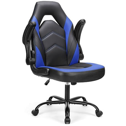 Sweetcrispy Computer Desk Chair, Lumbar Support Video Game Chair PU Leather | PU Leather Flip-up Armrest, Height Adjustable, 360 Swivel for Adults, Black Blue - color: Black Blue