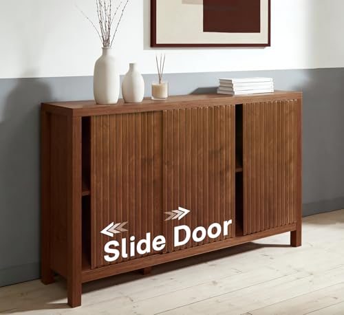 ZYBT Fluted Sideboard Buffet Cabinet with Storage, Modern Credenza Buffet Sideboards Bar Cabinet Console Table with Adjustable Shelves Slide Door for Living Room Hallway Kitchen Entryway - style: 3Door