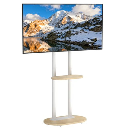 unho Rolling TV Mount Stand for Living Room Bedroom 40-75 inch TVs | movable tv stand Thickened metal rod Strong load-bearing capacity wood TV stand - size: WT 2-pole 40-75 inches