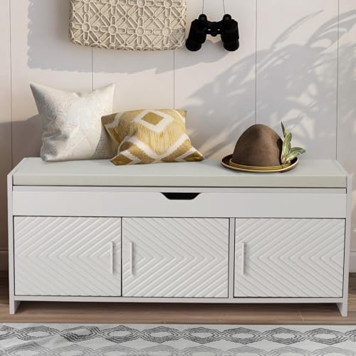 Storage Bench, Shoe Bench with Lift Top Storage, Entryway Bench with Cushioned Seat, Adjustable Shelf for Living Room, Bedroom, Hallway, Light Grey - color: Light Grey