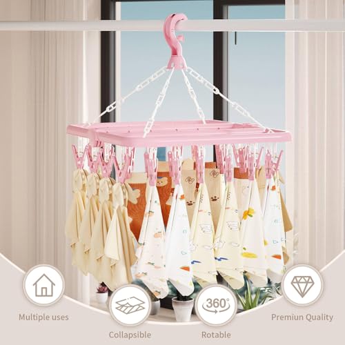 Laundry Drying Rack with 32 Clips, Foldable, Light Green - color: Light Green