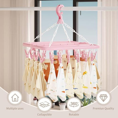 Laundry Drying Rack with 32 Clips, Foldable, Light Green - color: Light Green