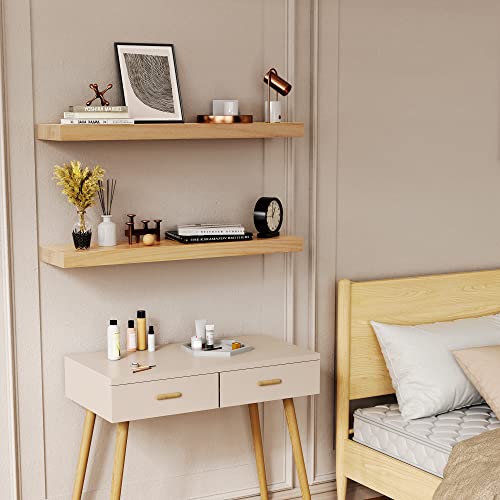Habudda Floating Shelves for Wall, Bathroom Bedroom Kitchen Book Shelf, Rustic Wooden Home Decor Plant Display, Varnished Natural Solid Wood, Mounted Invisible Bracket, 30" Set of 2 - color: Burlywood, size: 30"×6.7"×1.6"