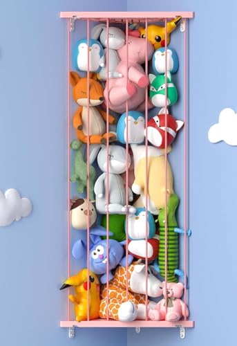 Stuffed Animal Storage Shelf Organizer(Patented) - Corner Stuffed Animal Holder Length Adjustable - Wall Plush Storage for Nursery Playroom Bedroom Kids Room (Pink, Standard) - color: Pink, size: Standard