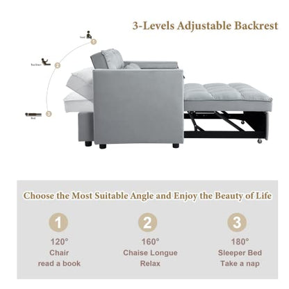 Convertible Sofa Bed,3-in-1 Multi-Functional Velvet Sleeper Couch Pull-Out 48'' Loveseat Bed Chaise Lounge with Adjustable Backrest and Pillows,Hidden Side Table for Living Room,Small Space Grey - color: 3-in-1 Grey Velvet 2 Seater