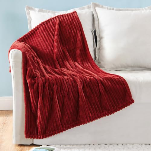 MIULEE Fleece Blanket, Durable Plush Fuzzy Extra Soft Warm Cozy Burgundy Red Striped Flannel Throw Blanket for Couch Sofa Bed 30"x40" - color: Burgundy Red, size: 30"x40"