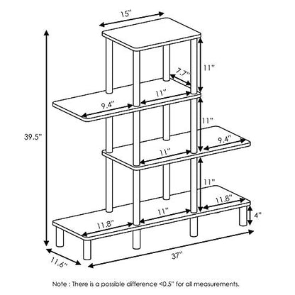 Furinno Turn-N-Tube 4-Tier Design Display Rack, Espresso/Black | Book Shelf, Accent Display Shelf, Open Shelves, Round Tubes, for Organization and Storage, Living Room, Garage, Home Office - color: Espresso/Black, style: 4-Tiers, Ladder