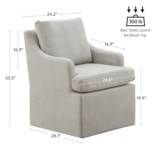 VKNOW Upholstered Dining Chairs Set of 6, Dining Room Chairs with Casters | Modern Rolling Dining Chairs with Armrest, Soft Chenille Fabric, Washable Cover, Easy Assembly, Living Room, Bedroom, Grey - color: Light Grey, size: 6