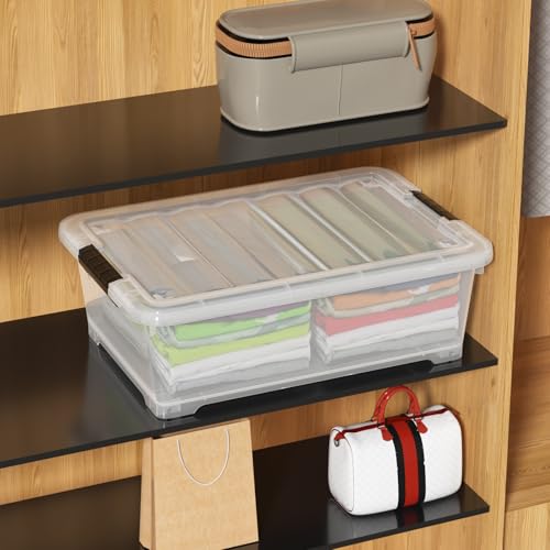 20 Quart Clear Plastic Underbed Storage Latching Bins, 4 Packs | Stackable Flat Rolling Under Bed Organization Boxes with Lids - size: 20 Quart