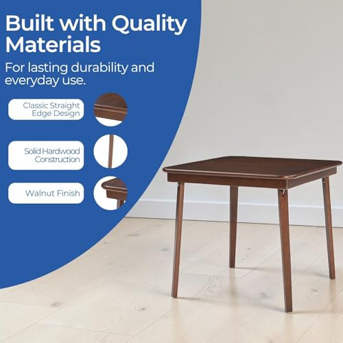 Stakmore Classic Straight Edge Square Folding Card Table 32x32 - No Assembly Wooden Foldable Card Table, Bridge, Board Game, Steel Mechanism, Folding Legs, Space-Saving, Walnut Frame - color: Walnut