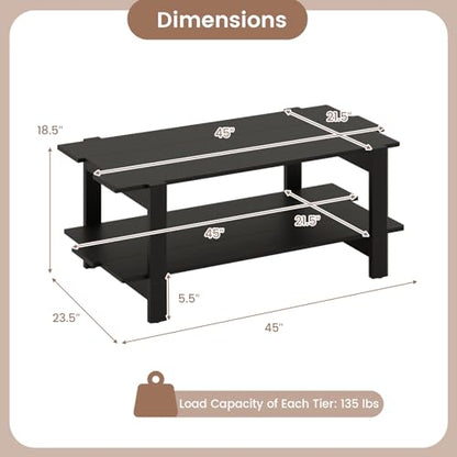 Giantex Coffee Table with Storage, 45 Inch Modern Center Table with Slatted Design & Side Rail Support, Rectangular Living Room Table for Small Spaces, Black - color: Black