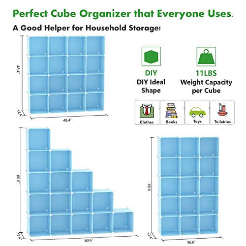 C&AHOME 16 Cube Storage Organizer Cube Shelves Units Storage Cubes, Blue | Plastic DIY Closet Organizer, Stackble Modular Closet Storage Shelves Ideal for Home, Bedroom, 48.4" L × 12.4" W × 48.4" H - color: Blue