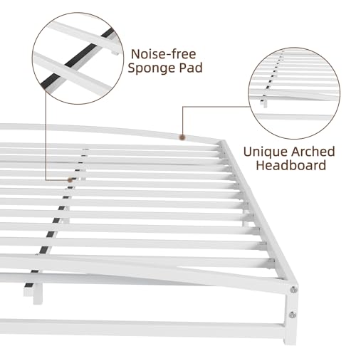 IDEALHOUSE Low Bed Frame, 6 in Full Size Metal Platform Bed Frame, White | Arch Design, Heavy Duty Bed Frame, Strong Bearing Capacity, No Box Spring Needed, - color: 6 Inch White, size: Full