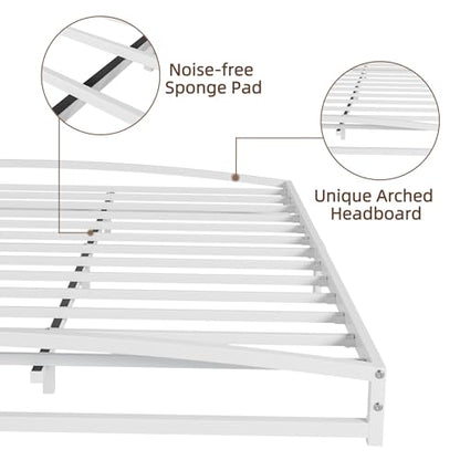 IDEALHOUSE Low Bed Frame, 6 in Full Size Metal Platform Bed Frame, White | Arch Design, Heavy Duty Bed Frame, Strong Bearing Capacity, No Box Spring Needed, - color: 6 Inch White, size: Full