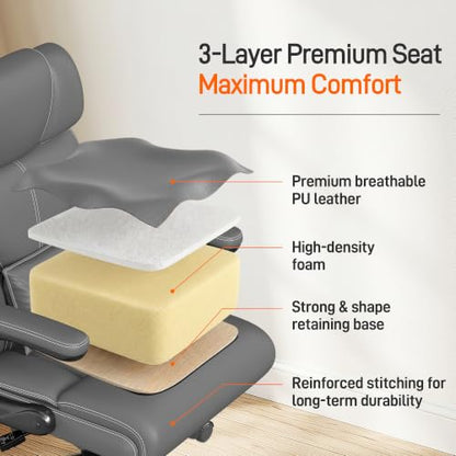Office Chair, Executive Mid-Back Computer Desk Chair with Flip-up Armrests | 300 Lbs Ergonomic Leather Swivel PC Chair with Rock Function for Working Studying (Gray) - color: Grey