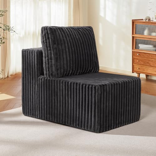 Hobestluk 1 Seat Large Sofa with L Shape Memory Foam Cloud Couch Sofa | STRIP GREY,Single,Cozy Fabric,No Assembly,Cloud Chair,With Pillows,For Livingroom Bedroom,Free Combination - color: Grey, size: Single