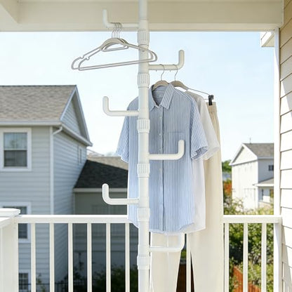 Floor to Ceiling Clothes Drying Rack, Adjustable Tension Pole Laundry Rack for Balcony. Vertical Coat Hanger Stand for Bathroom Bedroom, No Drilling Easy Install Space Saving (White) - color: White