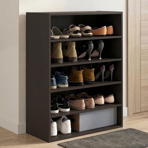 5-Tier Shoe Organizer, Stackable Shoe Rack, Shoe Storage, 11.4 x 24.2 x 31.5, for Office, Closet Entryway, Garage, Dark Oak - color: Dark Oak