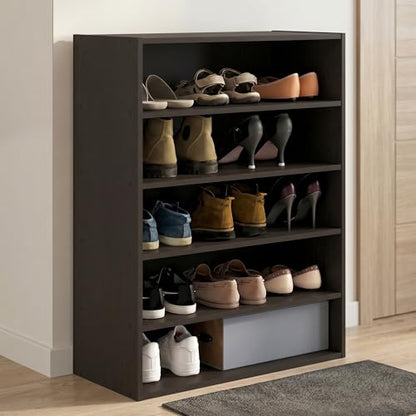 5-Tier Shoe Organizer, Stackable Shoe Rack, Shoe Storage, 11.4 x 24.2 x 31.5, for Office, Closet Entryway, Garage, Dark Oak - color: Dark Oak