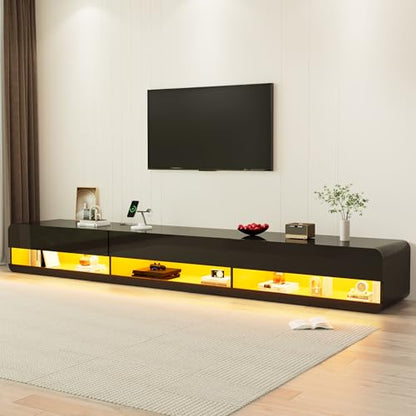 St.Mandyu Floating LED TV Stand for TVs Up to 100 inch, 94.5 inch Modern Entertainment Center with Led Lights & Power Outlet, Wall Mounted Hanging Media Console for Living Room, Black - color: Black