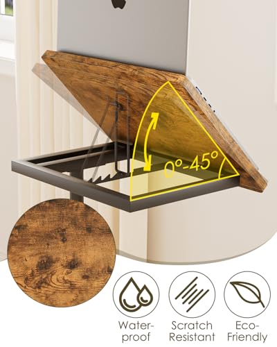 Masupu Sofa Arm Tray Table - 360° Swivel Height Adjustable End Table, Small Snack Side Table for Couch, C Shaped Table for Bed, Chair or TV Tray Table(Rustic Brown, Angle Adjustable) - color: Rustic Brown-angle Adjustable