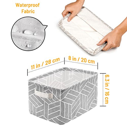 CROWNED 6 Pcs Storage Basket Foldable Cube Fabric Bins Square Mini Box Receive Organizer Rectangle Canvas with Handles for Home Office Books Small 11x8x6.3 inch Grey | 11x8x6.3 inch Square Mini Box Receive Organizer, Small Rectangle Canvas with Handles, F