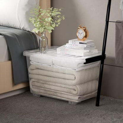 Cetomo 40Qt*4 Plastic Storage Bins, Storage Box, 4 Pack, Organizing Container with Wheels, Durable Lids and Secure Latching Buckles, Stackable and Nestable, Clear with Black Buckle - size: 35L*4