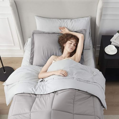 Nestl 5 Piece Twin Comforter Set – Linen Reversible Bed in a Bag – Complete Twin Size Bedding Set with Sheets, Pillowcase and Sham - color: Linen, size: Twin