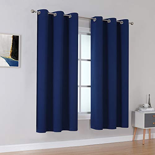 Navy Blue Blackout Curtains 45 Inch Length for Bedroom Thermal Insulated Blue Solid Window Drapes with Grommet Curtains Panels for Living Room Boys Kids Room 38x45 Inches Long - color: Navy Blue, size: 38"W x 45"L (Pack of 2)