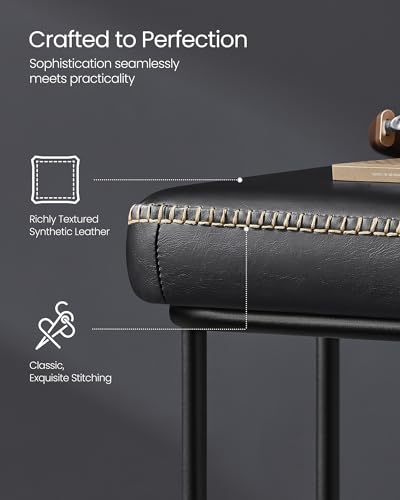 VASAGLE Storage Ottoman Bench for Entryway, PU Leather, Loads 660 lb | Ottoman Bench, Transitional, with Stitching, Bedroom, Living Room, Ink Black, EKHO Collection ULOM085B01 - color: Ink Black, style: Steel Frame Bench