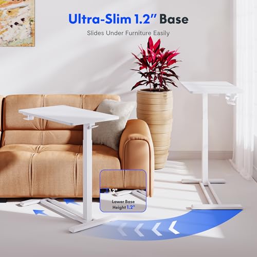 FLEXISPOT H7 32" Pneumatic Height-Adjustable Overbed Table with Wheels | C-shaped bedside table,Medical End Table,Rolling Cart TV Tray,Laptop desk for Hospital Home office use,31.5"Wx17.7"D,White - color: White, size: Large