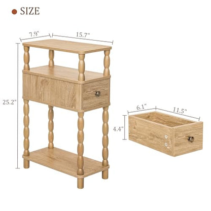 MaxSmeo Narrow End Table, Small Side Table Living Room with Drawer, Narrow Bedside Table Nightstand with Storage for Small Spaces, Bedroom (Rustic Walnut) - color: Rustic Walnut
