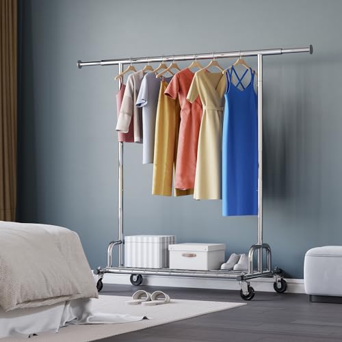 HOKEEPER Clothing Garment Rack Capacity 525LBS Clothing Racks on Wheels Rolling Clothes Rack for Hanging Clothes Heavy Duty Collapsible Commercial | Adjustable Clothing Racks on Wheels Rolling Clothes Rack for Hanging Clothes Heavy Duty Commercial Easy As