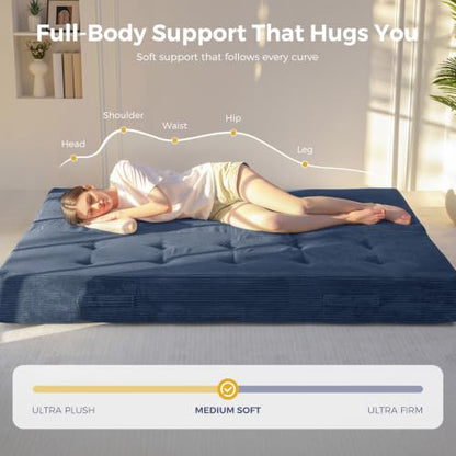 MAXYOYO Foldable Mattress, 8-Inch Tufted Futon Mattress with Handles | Tufted Floor Sofa Bed and Versatile Mattress, Carry Handles for Living Rooms or Guest Rooms, Frame Not Included, Dusty Blue - color: Dusty Blue