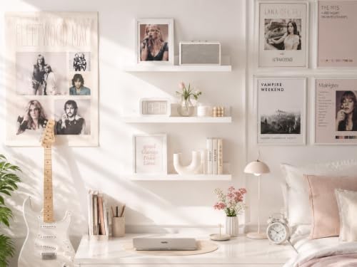 upsimples Floating Shelves for Wall Decor and Storage, White, 6Pcs 15.7'' | Wall Mounted Wood Shelves for Living Room, Bedroom, Bathroom, Kitchen, Office, Laundry Room Display and Organize - color: White, size: 15.7in