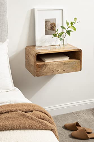 Kate and Laurel Kato Transitional Wood Floating Side Table with Drawer, 18 x 10 x 9, Natural Brown, Modern Wooden Floating Nightstand for Bedroom Bedside Table - color: Natural