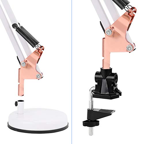 PowerKing Metal Swing Arm Desk Lamps with Base & Clamp, White Rose Gold | Adjustable Architect Lamp, On Off Switch, Fits E26 E27 Bulbs, Eye-Caring Reading Light, for Home Office Work Study - color: White Rose Gold