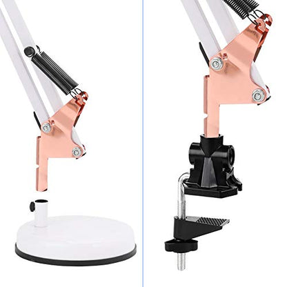 PowerKing Metal Swing Arm Desk Lamps with Base & Clamp, White Rose Gold | Adjustable Architect Lamp, On Off Switch, Fits E26 E27 Bulbs, Eye-Caring Reading Light, for Home Office Work Study - color: White Rose Gold