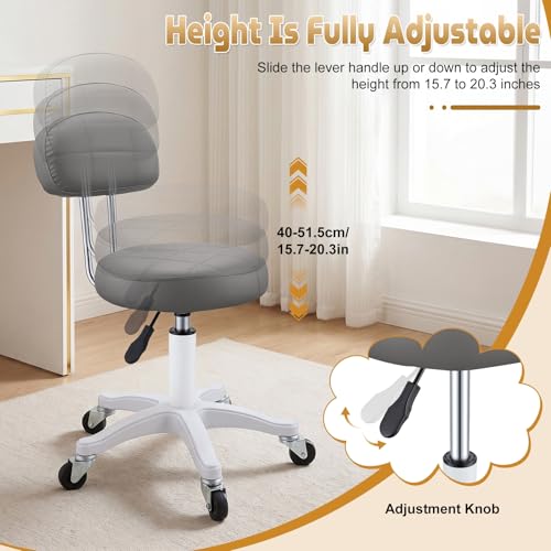 Vanity Chair with Wheels, Small Office Desk Chairs with Back, Armless Chairs Round Rolling Chair Height Adjustable 360 Swivel Computer Stools for Bedroom Home Office Salon Dark Gray - color: Dark Gray
