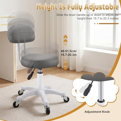 Vanity Chair with Wheels, Small Office Desk Chairs with Back, Armless Chairs Round Rolling Chair Height Adjustable 360 Swivel Computer Stools for Bedroom Home Office Salon Dark Gray - color: Dark Gray