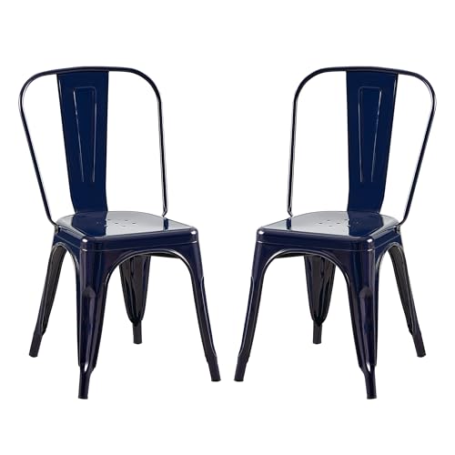 AC Pacific 18 Inch Seat Height Industrial Metal Dining Chairs, Stackable Kitchen or Bar Seat, Durable Modern Design, Versatile Accent Furniture, Set of 2, Dark Blue - color: Dark Blue, size: Set of 2