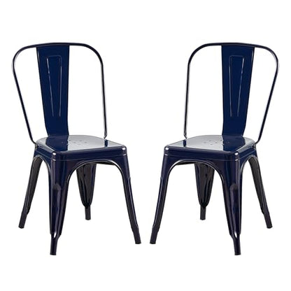 AC Pacific 18 Inch Seat Height Industrial Metal Dining Chairs, Stackable Kitchen or Bar Seat, Durable Modern Design, Versatile Accent Furniture, Set of 2, Dark Blue - color: Dark Blue, size: Set of 2