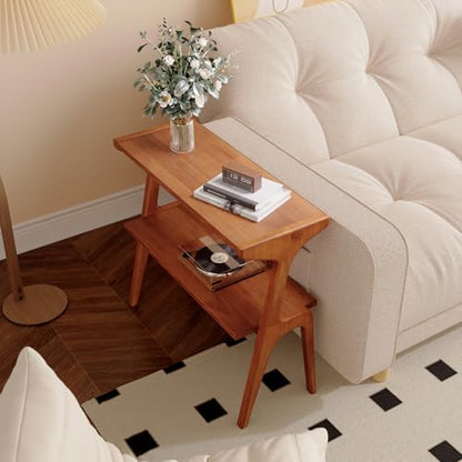 Solid Wood End Table | 2-Tier Side Table with Storage Shelf, Bedside Table for Sofa, Living Room, Bedroom, Small Space, Easy Assembly, Cherry - color: Cherry