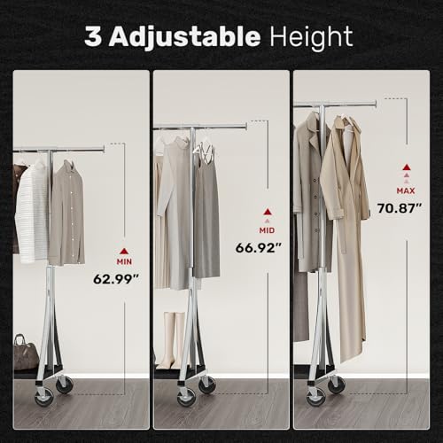 MAXLEAD Clothes Rack, Clothing Rack with Wood Shelves 500 LBS Heavy Duty Garment Rack for Hanging Clothes Portable Closet Sturdy Coat Rack for Bedroom, Living Room, Laundry, Balcony, Silver | Heavy Duty Garment Rack, Easy Assemble Portable Closet Sturdy C