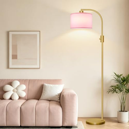 Nintiue Dimmable Floor Lamp, 1200 Lumens LED Edison Bulb Included, Arc Gold Floor Lamps for Living Room Modern Standing Lamp with Pink Linen Shade - color: Gold-Pink Shade