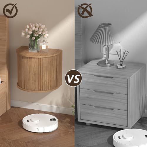 Floating Nightstand Set of 2 with Sliding Roller Shutter Doors,Walnut | Set of 2 Floating Nightstands,Smooth Sliding Roller Shutters Hide Clutter.Curved Rounded Edges,Space-saving. - color: Floating Nightstand-walnut