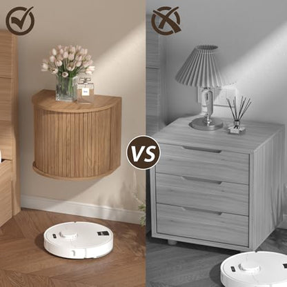 Floating Nightstand Set of 2 with Sliding Roller Shutter Doors,Walnut | Set of 2 Floating Nightstands,Smooth Sliding Roller Shutters Hide Clutter.Curved Rounded Edges,Space-saving. - color: Floating Nightstand-walnut