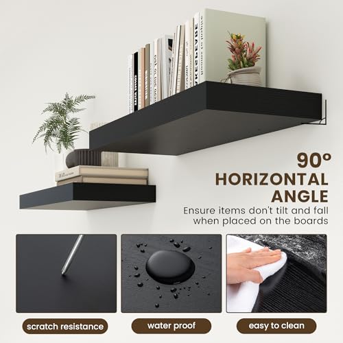 30 Inch Floating Shelves, 12'' Deep Black Shelves for Wall Set of 1 | Invisible Brackets, Engineered Wood, Mounting Hardware Included, 45LBS, Bathroom, Laundry Room, Kitchen, Living Room - color: Black, size: 30W x 11.6D x 2H, 1 Pack